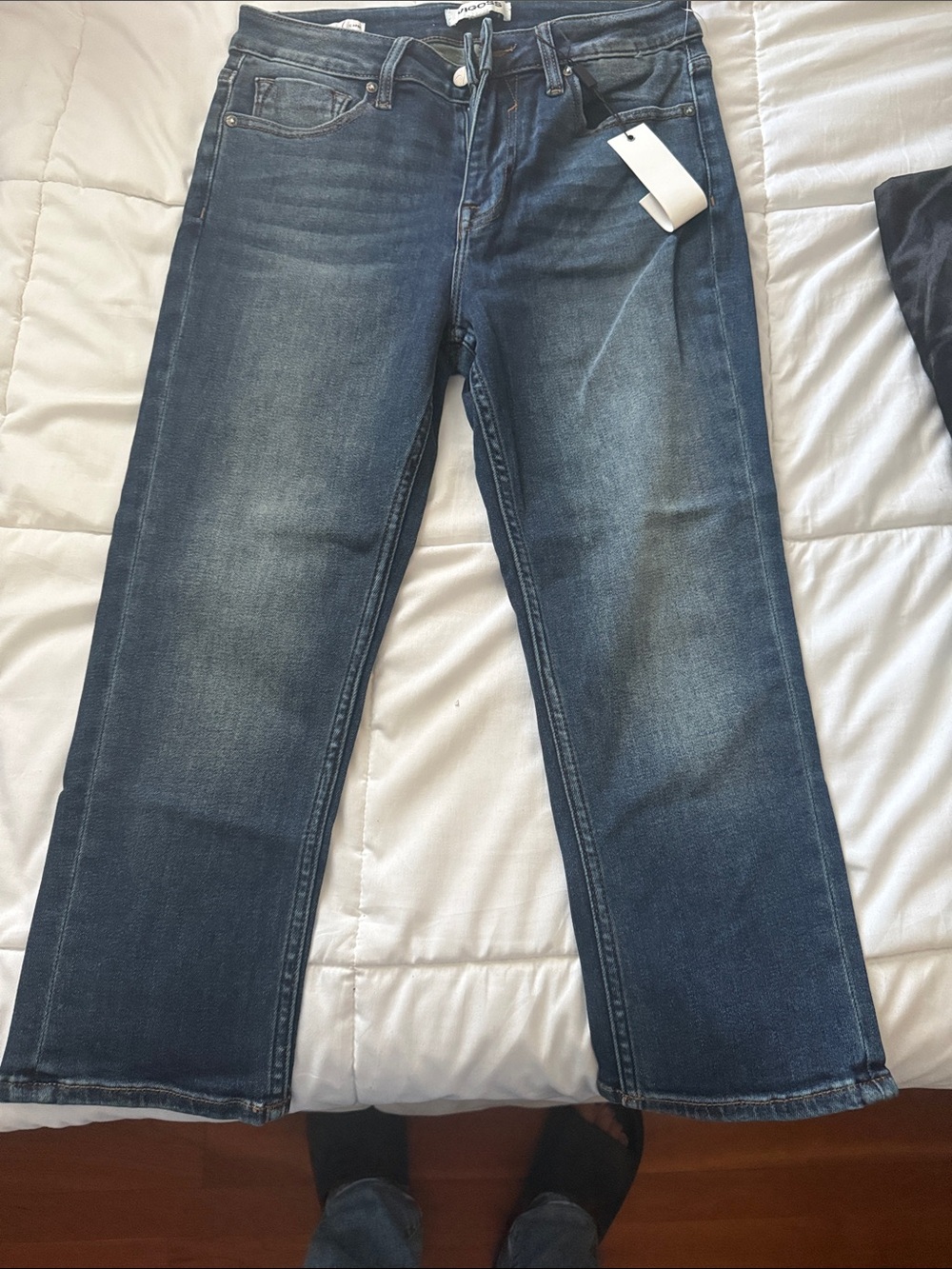 Womens Dark Blue Straight-Leg capri Jeans